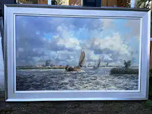 Marius de Jongere - Zeilende boten met molen en stads gezicht verkauft für € 1100!