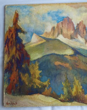 Klaas Pijlman - Aquarel , Sassolungo , Dolomieten , Italië – 1968 kopen? Bied vanaf 40!