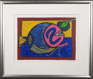 Corneille - Zeefdruk, Poisson euphorique- Ingelijst verkocht voor € 150!