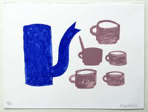 Klaas Gubbels - zeefdruk ‘Blauwe kan met kopjes’ - 2005 - oplage XX. verkocht voor € 275!