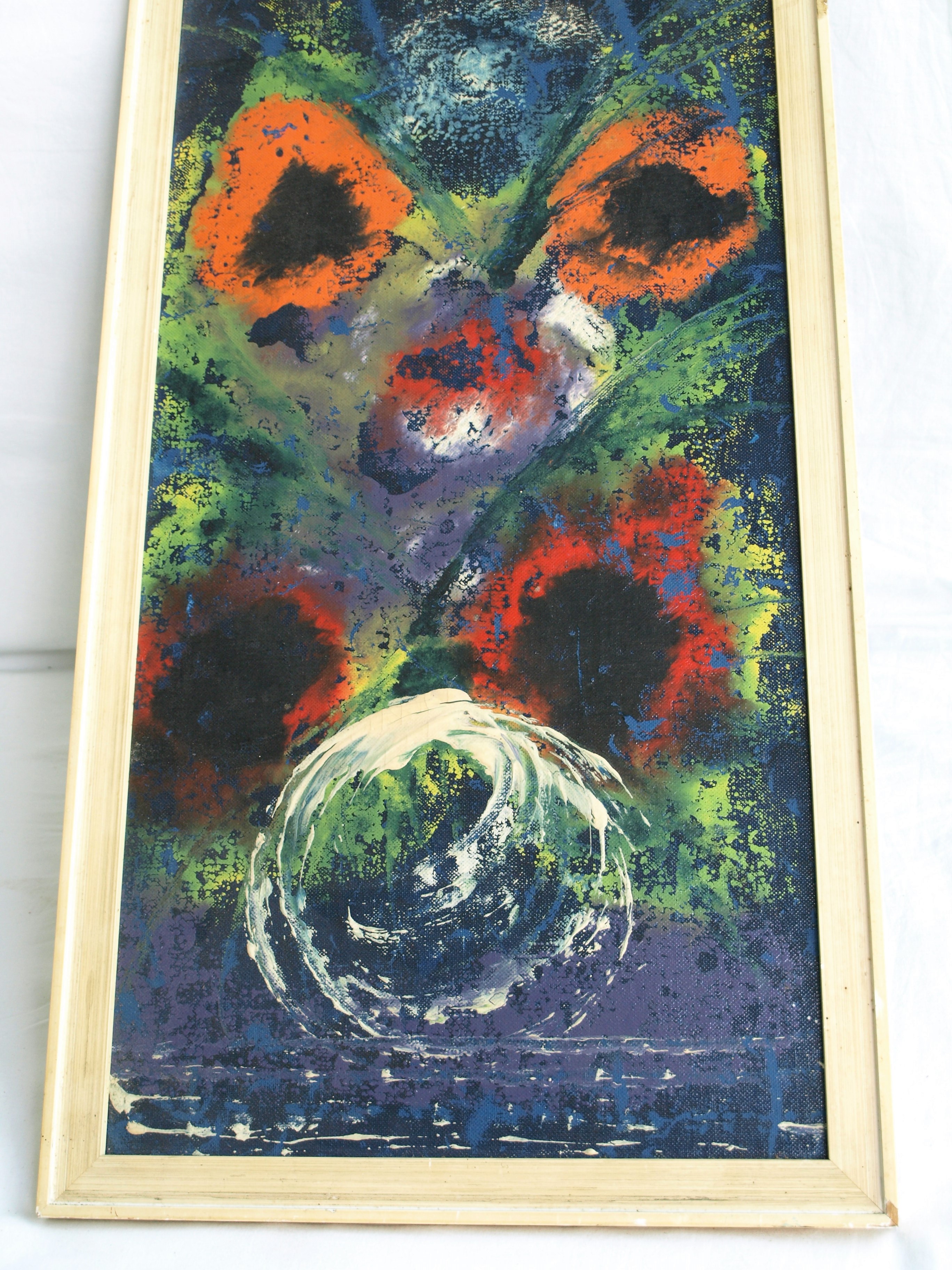 Niet of onleesbaar gesigneerd - Olieverf op board , Abstract bloemstilleven – ingelijst – ca 1965 kopen? Bied vanaf 1!