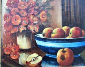 Niet of onleesbaar gesigneerd - Sitlleven met appels en bloemen. kopen? Bied vanaf 1!