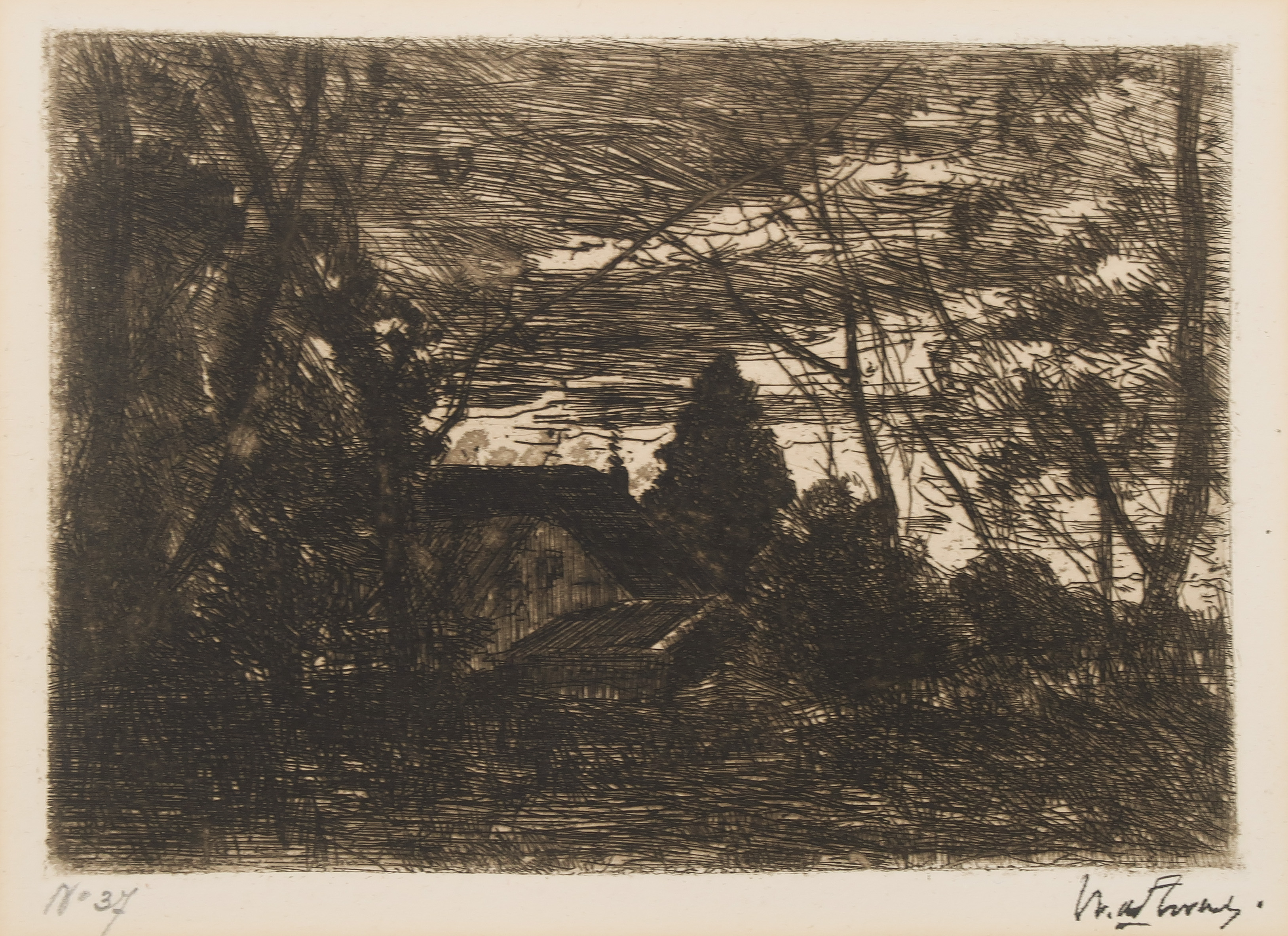 Willem de Zwart - Ets, Z.T. Landschap met boerderij kopen? Bied vanaf 20!