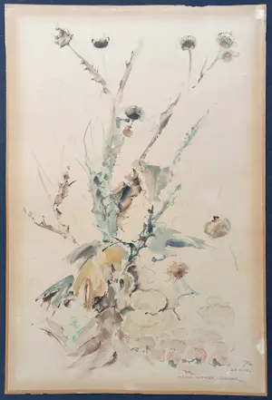 Maria Hofker - Rueter - Distel, aquarel op papier kopen? Bied vanaf 30!