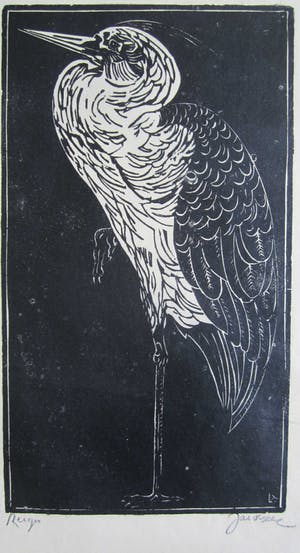 Jac. de Beer - Houtsnede "Reiger" kopen? Bied vanaf 15!