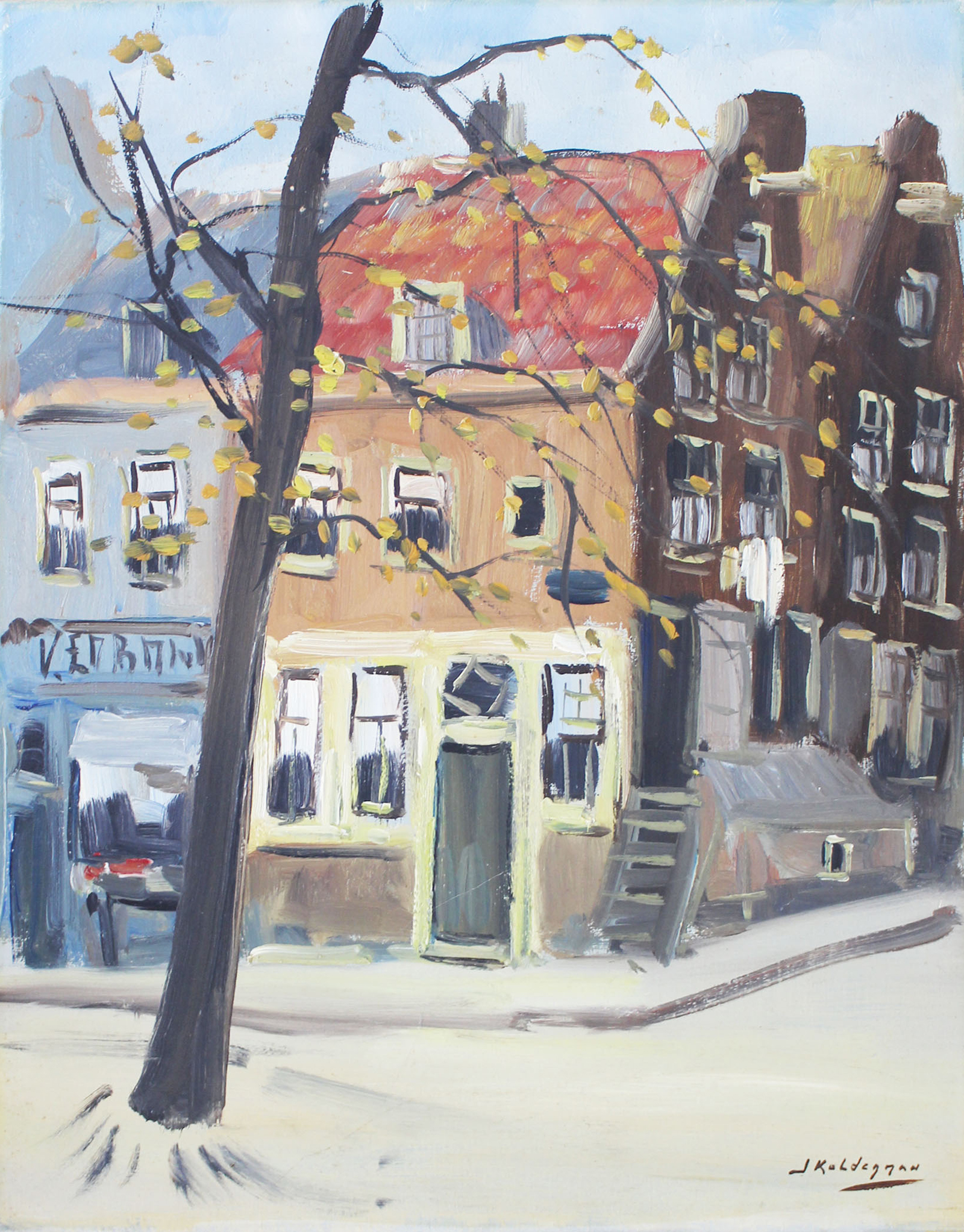 Jan Kelderman - olieverf op doek - de Jordaan Amsterdam kopen? Bied vanaf 40!