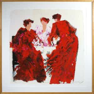 Wil Willemsen - Zeefdruk, Conversation - Ingelijst (Groot) verkocht voor € 70!