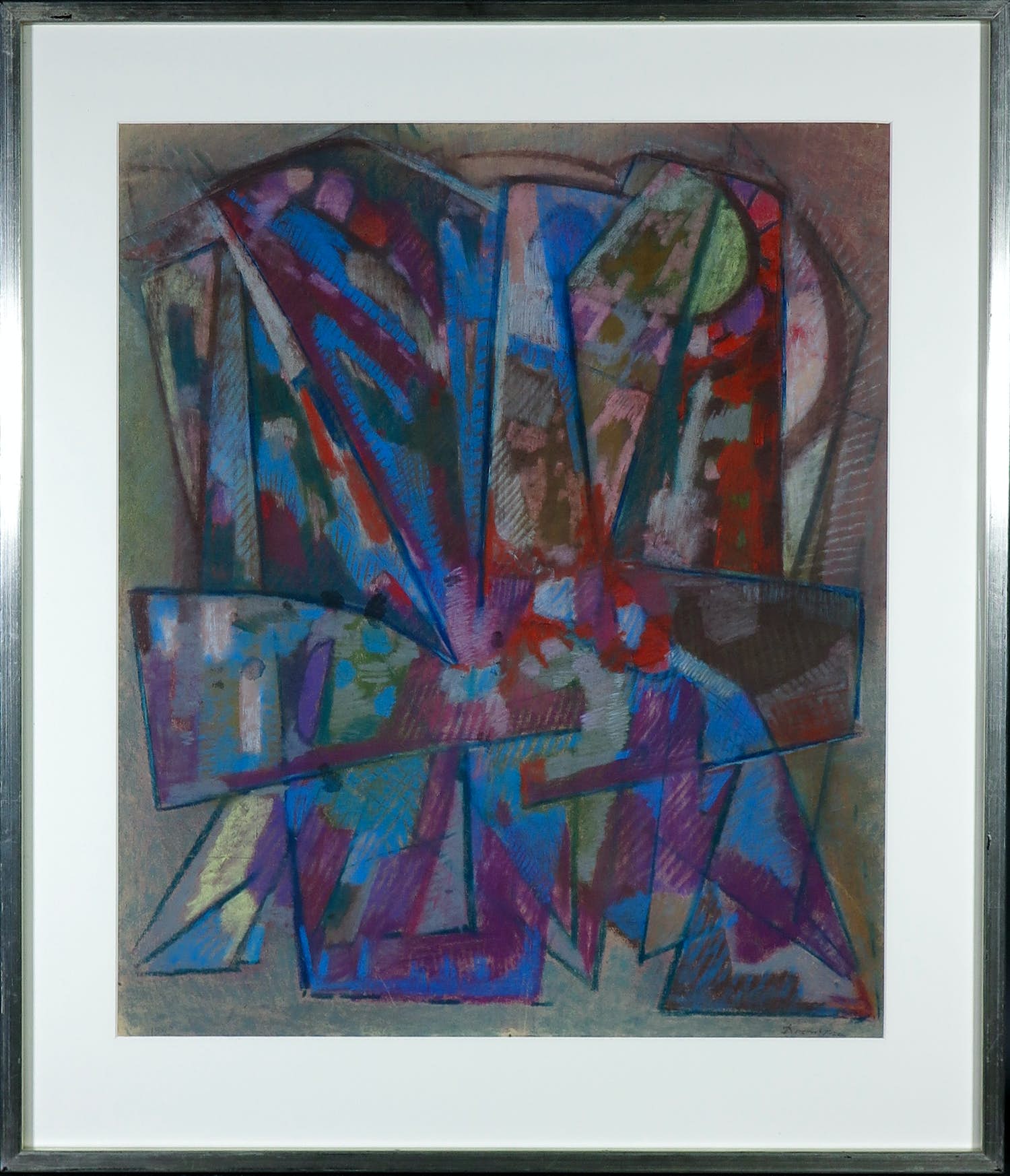 Klaas Boonstra - Pasteltekening, Abstracte compositie - Ingelijst verkocht voor € 150!