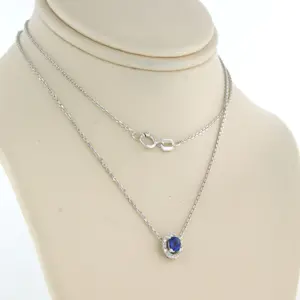 14k gouden collier en hanger met saffier en briljant geslepen diamant tot.0.05ct kopen? Bied vanaf 190!