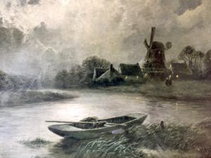 James Walter Gozzard - Waterlandschap - Olieverf op paneel, Ingelijst kopen? Bied vanaf 60!