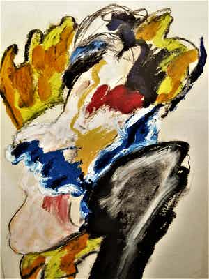 O.C. Hooymeijer - Expressionistische gemengde techniek (Olieverf/Pastel e.a.) "Can Can danseres" verkocht voor € 148!