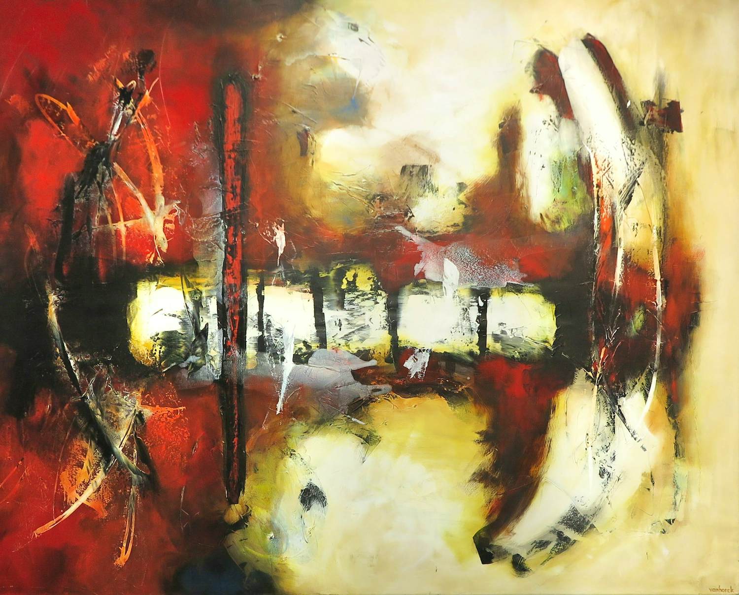 Hans Vanhorck - Acryl op doek, Abstract painting (reflections) (Zeer Groot!) verkocht voor € 350!