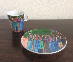 Plateelfabriek Schoonhoven N.V. - VIER KOPJES met GEBAKSBORDJE kopen? Bied vanaf 20!