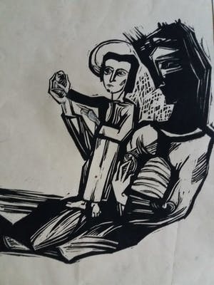 Julo Levin - houtsnede van een Madonna / moeder met kind kopen? Bied vanaf 15!