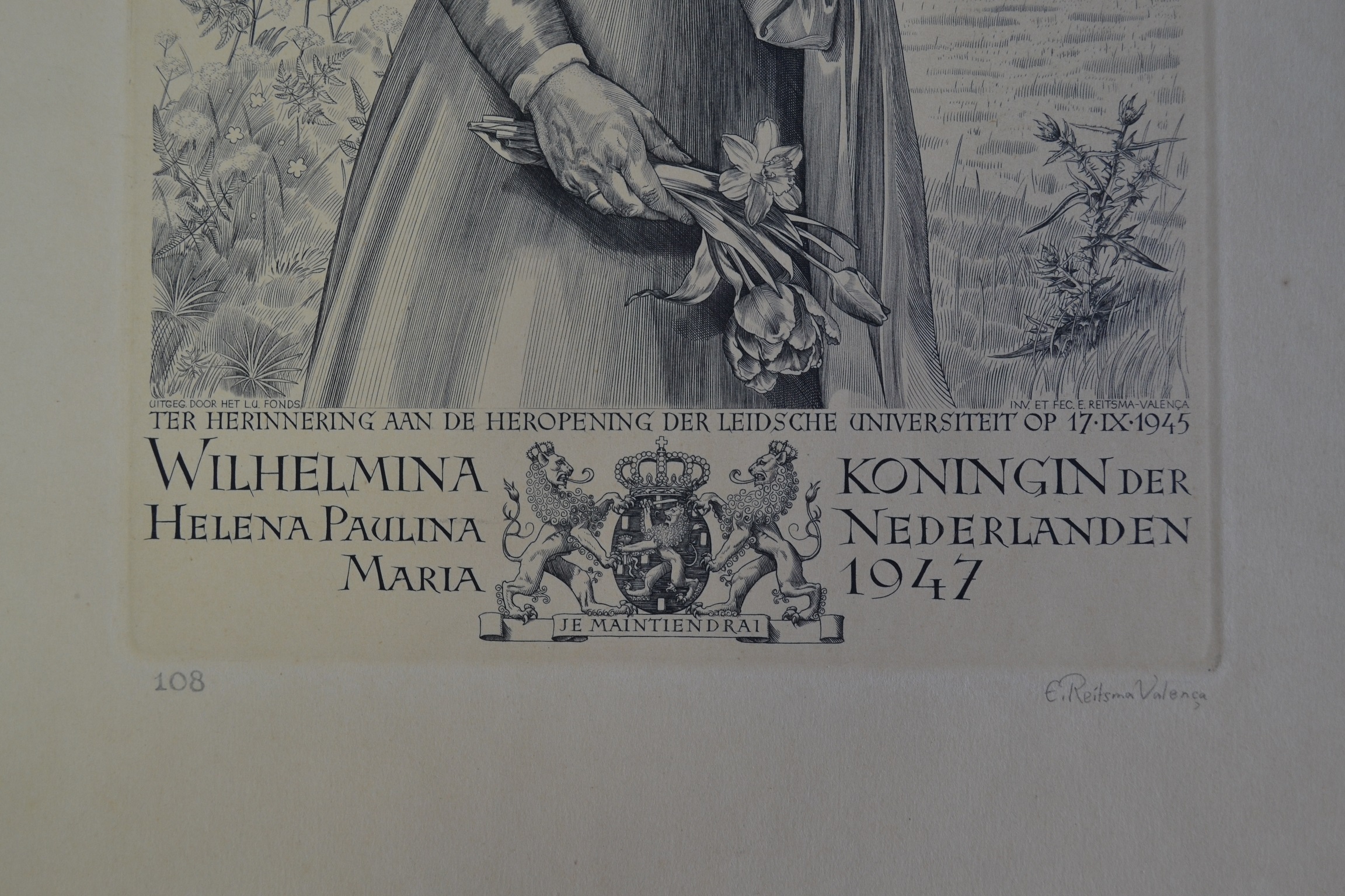 Engelien Reitsma-Valenca - ets, herinnering aan opening Leidse Universiteit, 1945 kopen? Bied vanaf 20!