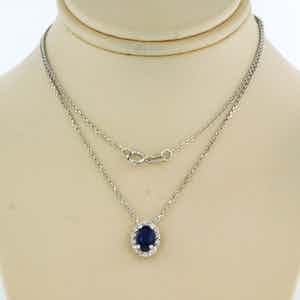 14k gouden collier met hanger bezet met saffier en briljant geslepen diamant verkocht voor € 200!