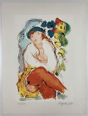 Nic Jonk - kleurenzeefdruk - 'Poserende vrouw' - 1981 kopen? Bied vanaf 129!