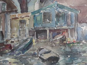 Albert Zwartjes - Aquarel. Huisjes aan het slot in `s - Graveland kopen? Bied vanaf 50!