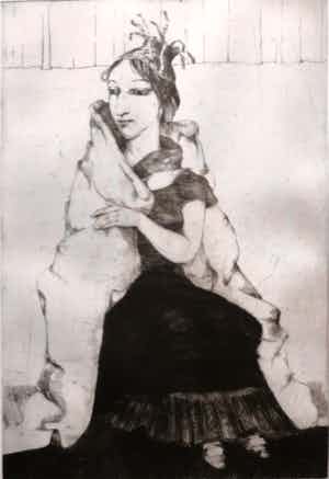 Theo Daamen - Zittende vrouw met omslagdoek verkocht voor € 50!