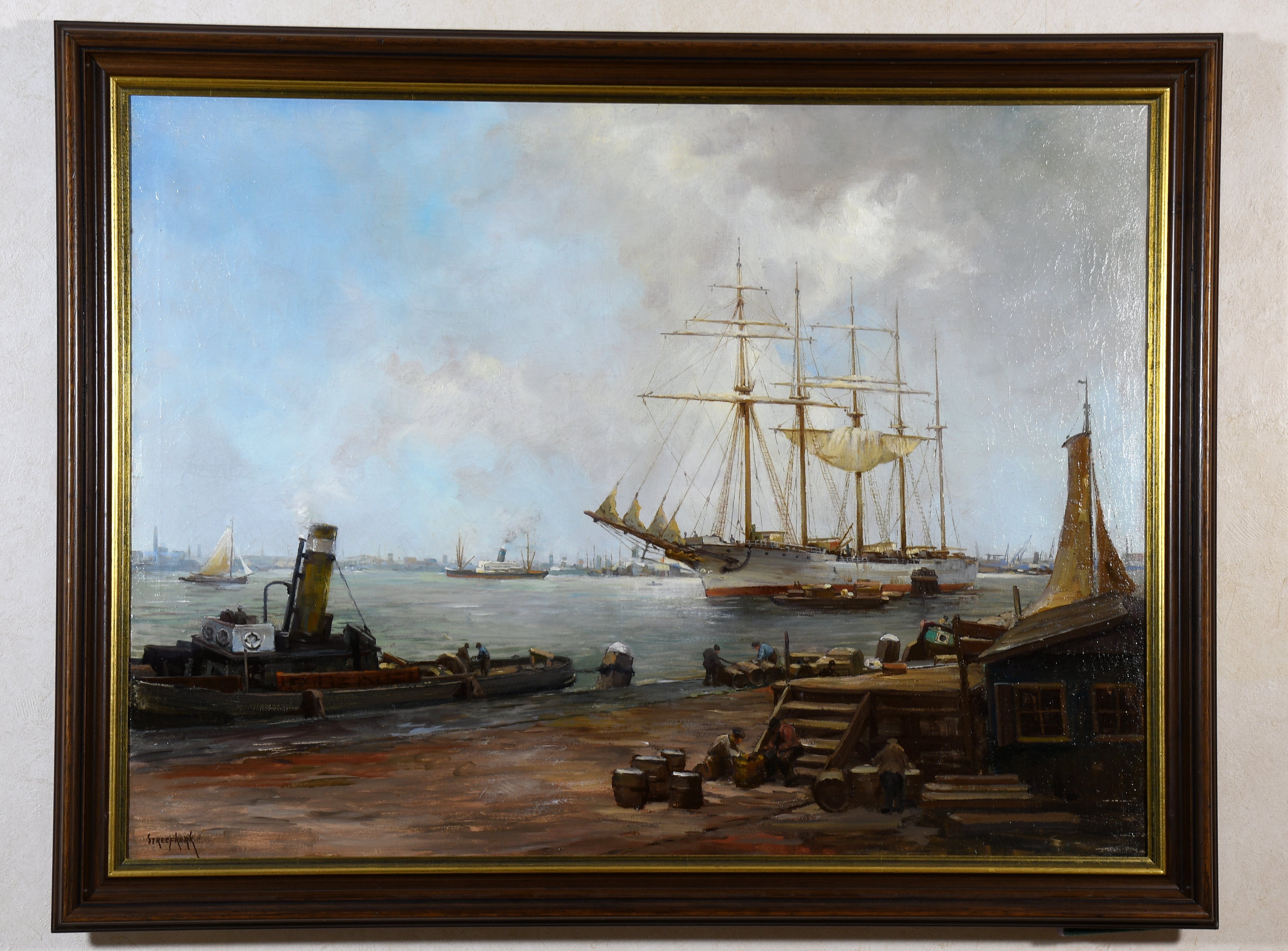 Carl August Streefkerk - Havengezicht - 't IJ - Amsterdam - Olieverf op doek - Gesigneerd l.o. kopen? Bied vanaf 250!