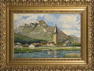 Niet of onleesbaar gesigneerd - Olieverf op paneel, Landschap met dorp kopen? Bied vanaf 10!