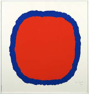 Bram Bogart - Zeefdruk, Z.T. Compositie in rood en blauw - Ingelijst verkocht voor € 1!