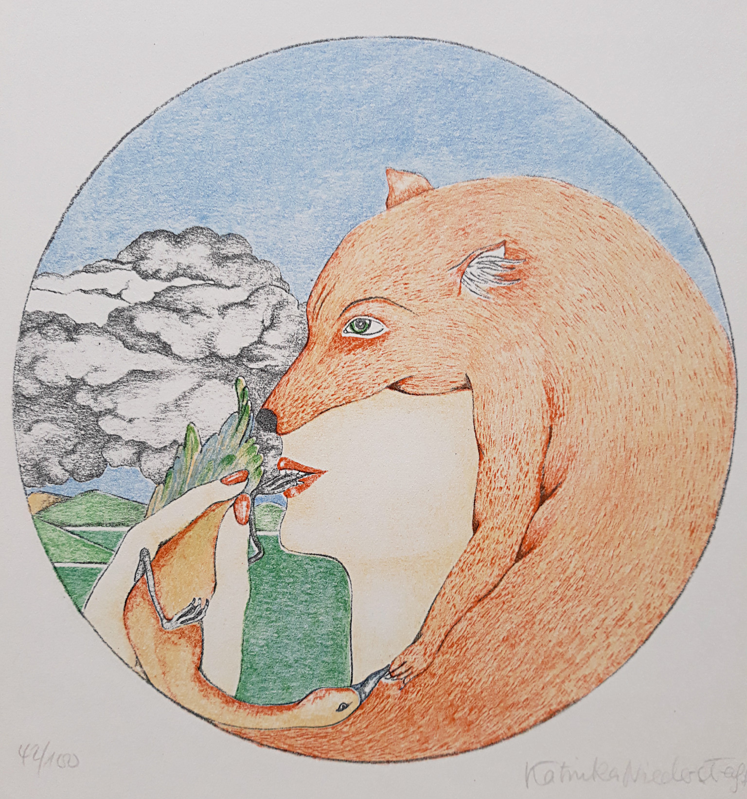 Katinka Niederstrasser - Vrouw met dieren, litho kopen? Bied vanaf 20!