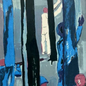 Hans Ebeling Koning - 2 ingelijste gesig litho's 'Bos Rechts en Bos Links kopen? Bied vanaf 170!