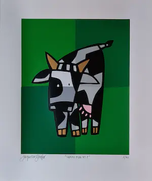 Jacqueline Schäfer - 4 x vrolijke koe - gesigneerd - 50 ex. kopen? Bied vanaf 1!