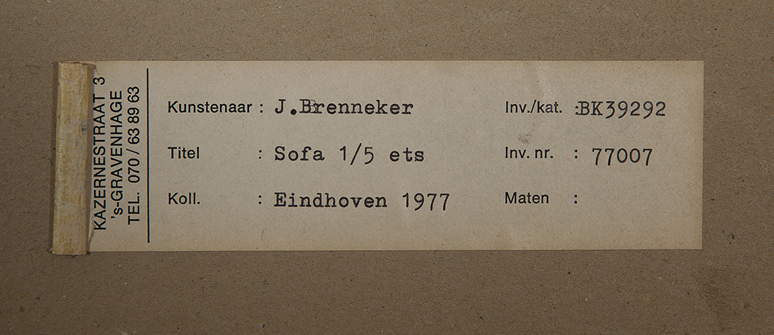 Josien Brenneker - Sofa -Ets aquatint en kleurpotlood op papier - oplage 1/5 - BKR Eindhoven kopen? Bied vanaf 20!