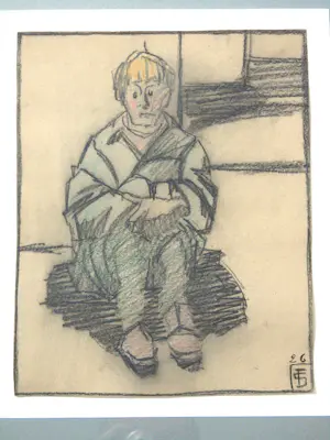 Fernand Scouflaire - Potloodtekening - Zittende jongen kopen? Bied vanaf 95!
