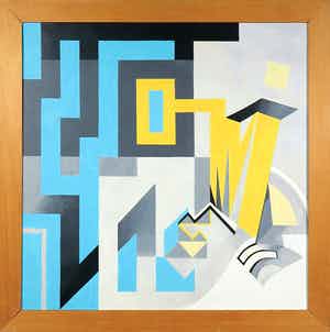Arjen Toet - Acryl op doek, Abstract geometrische compositie - Ingelijst verkocht voor € 50!