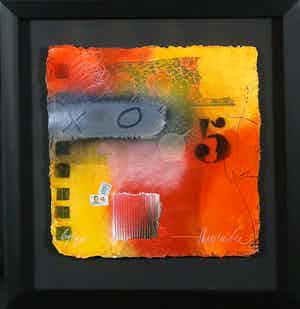 Theo Koster - Zeefdruk en collage op geschept papier, India Dreams I - Ingelijst verkocht voor € 40!