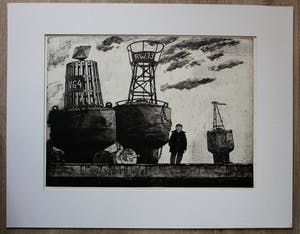 Herman Berserik - sepia ets: zelfportret bij boeien - 1982 kopen? Bied vanaf 45!