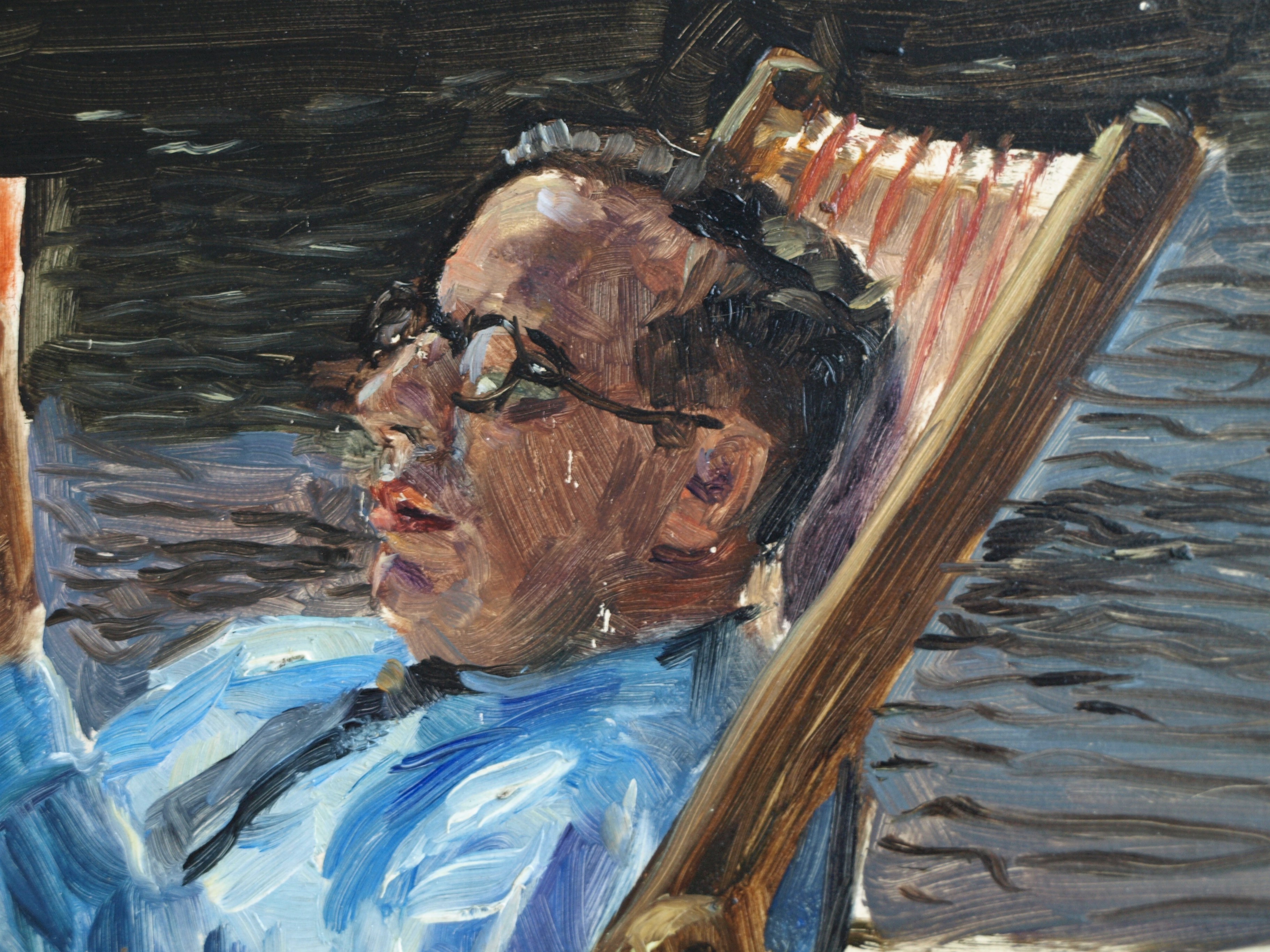 Bethijl Philippus van Romondt - Olieverf op paneel , Man in strandstoel – gesigneerd & ingelijst – 1935 kopen? Bied vanaf 150!