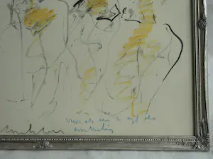 Anton Heyboer - Pastel & acryl , 5 Vrouwen – met veel tekst..... - Ingelijst kopen? Bied vanaf 135!