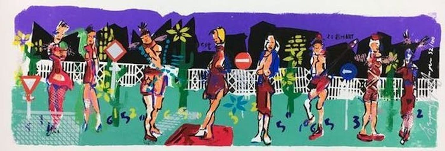 Espen Hagen - Gr Zeefdruk (50x135 cm) GOING TO WORK Hand gesigneerd kopen? Bied vanaf 50!