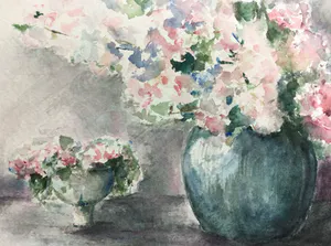 Maria de Ruiter de Witt - Vazen met bloemen | aquarel - ingelijst kopen? Bied vanaf 35!
