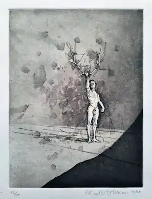 Ronald Tolman - ets / aquatint - Naakte Man met Takken - INGELIJST - 24236 verkauft für € 65!