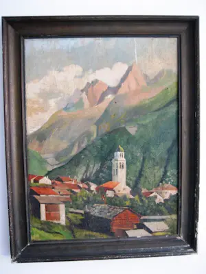 Frans de Groen - Frans de Groen "Alpenlandschap met kerktoren" olieverf op jute 1943 kopen? Bied vanaf 150!