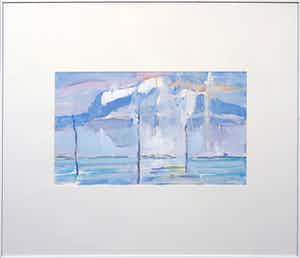 Paul Overhaus - Gouache op papier, Oosterschelde gezicht op Zierikzee I - Ingelijst verkocht voor € 50!