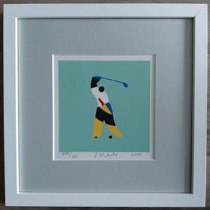 Buy Jan Snoeck - zeefdruk GOLF 2 in nieuwe houten lijst met museum art glass? Bid from 79!