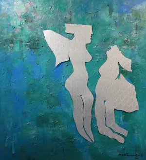 Angelos Tassopoulos - Olieverf op doek, Abstracte compositie met ijzeren figuren - Zeer groot kopen? Bied vanaf 200!