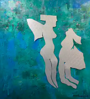 Angelos Tassopoulos - Olieverf op doek, Abstracte compositie met ijzeren figuren - Zeer groot kaufen? Bieten Sie von 200!