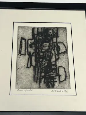 AcheterCorneille - Abstracte compositie, zeldzame ets, 1961, 60 exemplaren.? Enchérissez de 800!