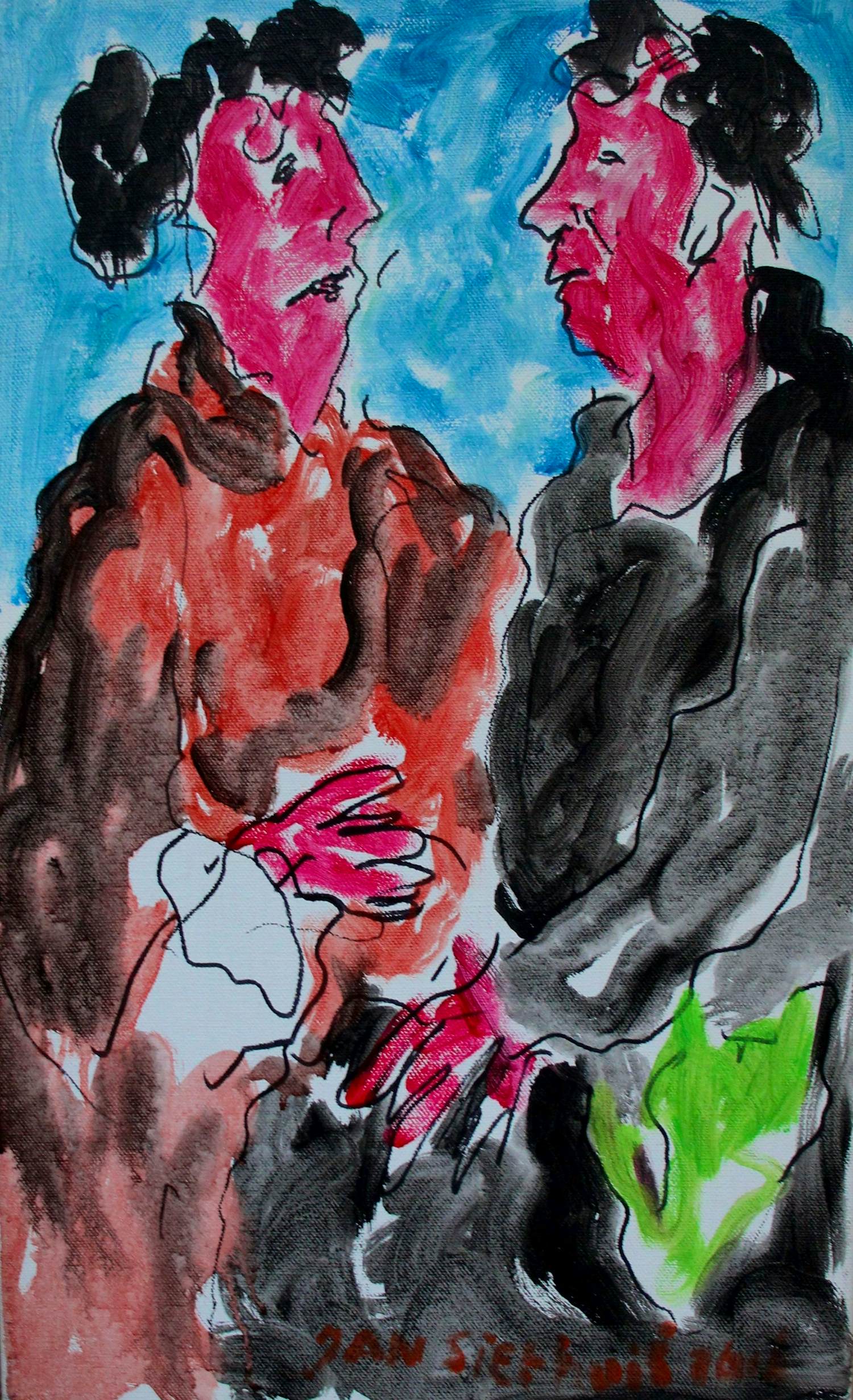 Jan Sierhuis - Olieverf op doek: "het gesprek" - 2016 kopen? Bied vanaf 699!