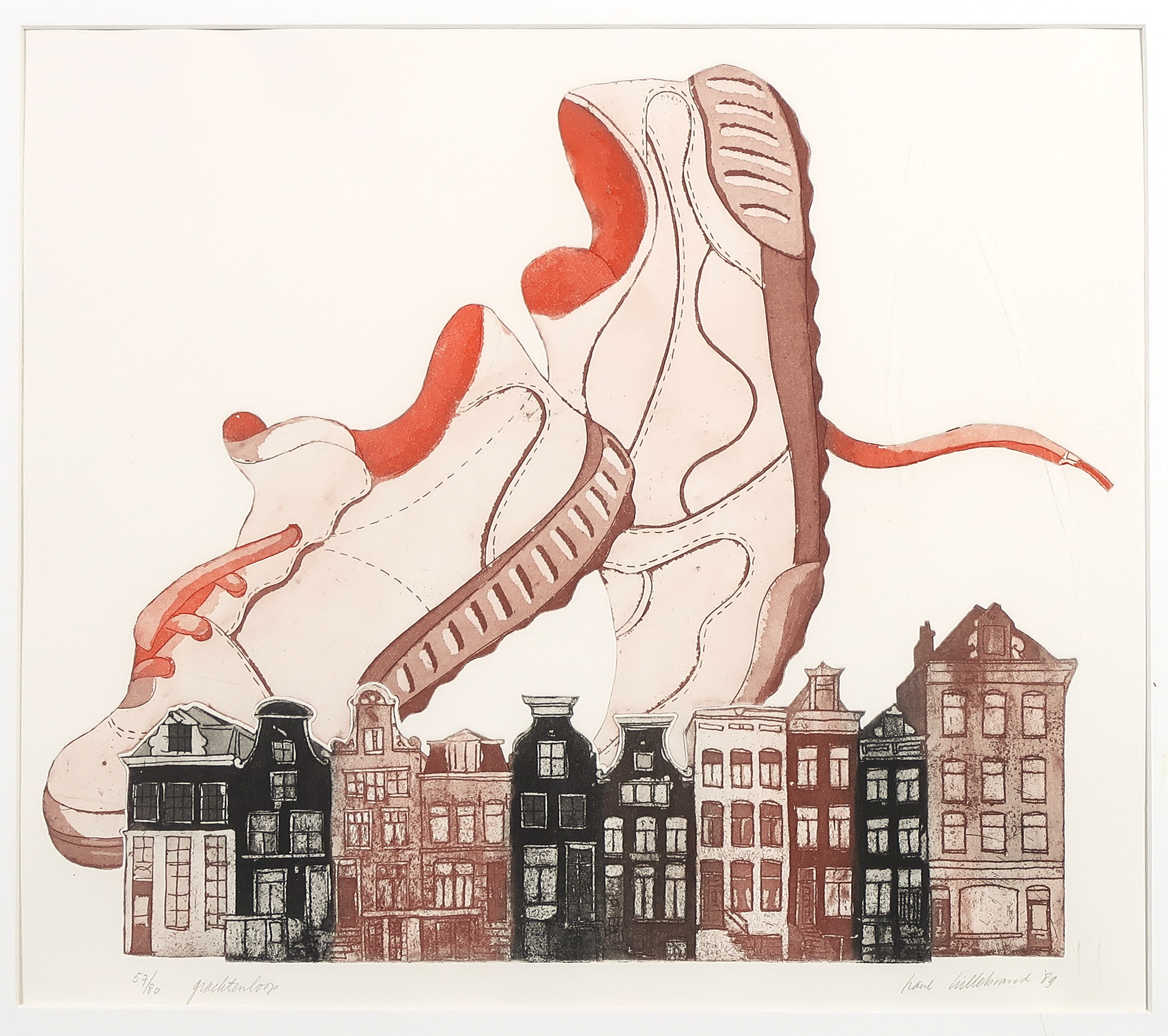 Paul Hillebrand - Ets en aquatint, Grachtenloop - Ingelijst kopen? Bied vanaf 20!