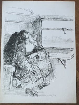 Aat Veldhoen - Twee nonnen in de trein - Rotaprint kopen? Bied vanaf 40!