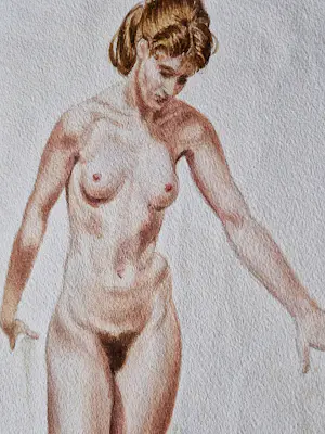 Pieter Pouwels - Mooie ingetogen Aquarel "staand vrouwelijk naakt" 1969 - gesigneerd kopen? Bied vanaf 32!