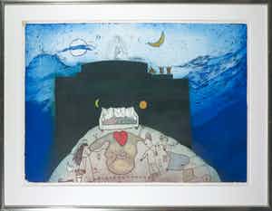 Michel van Overbeeke - Kleurenets met bladgoud, Poppins bench IV - Ingelijst (Groot) verkocht voor € 80!